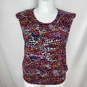Cato Sleeveless TOP Womens Size L Red Pink Orange Purple Black Geometric Blouson